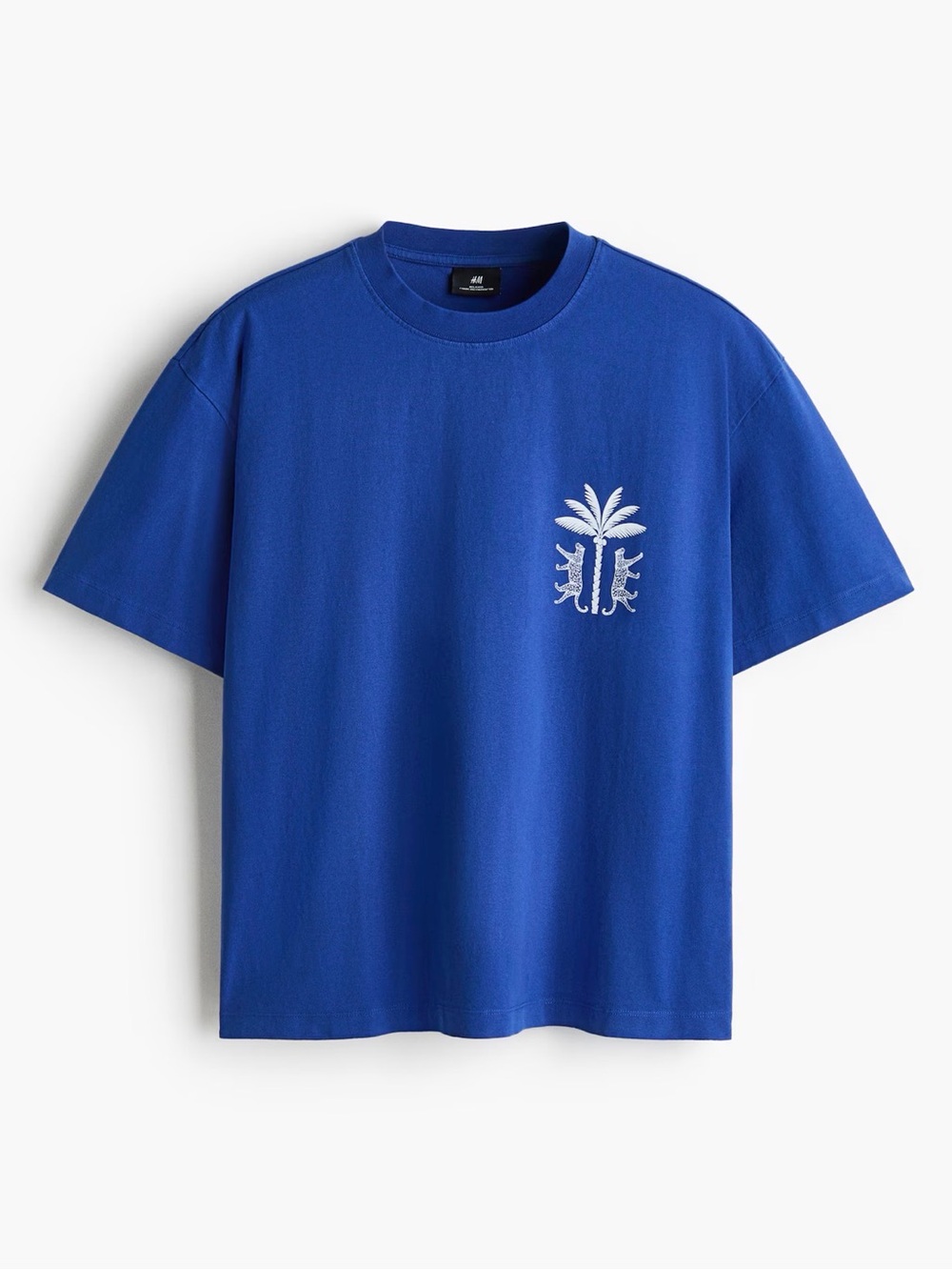 H&M Royal Blue Palm Graphic Crewneck Tee